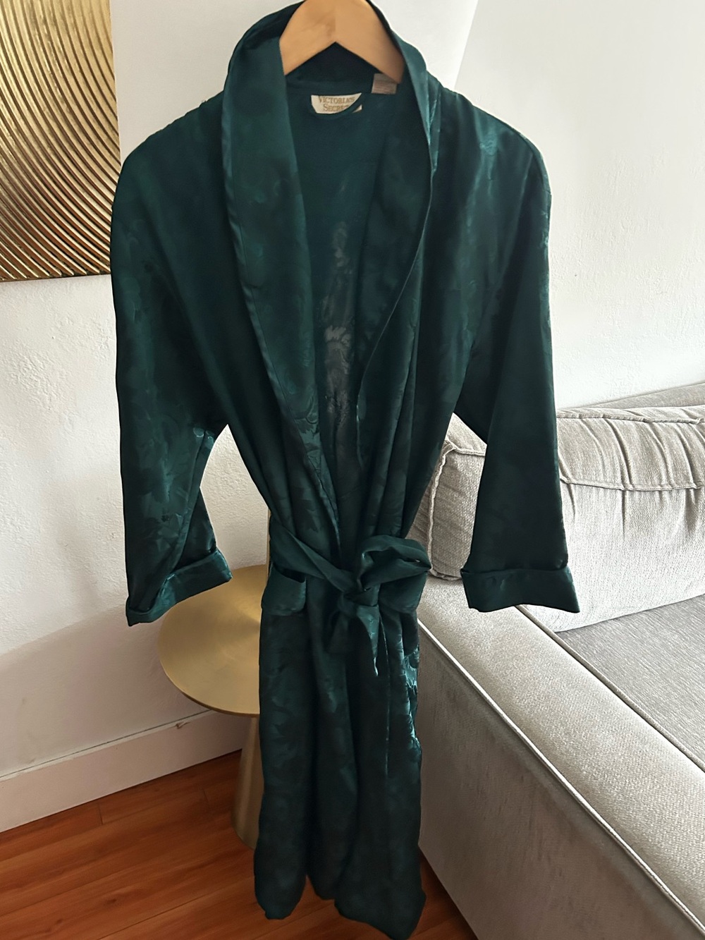 Vitg Victoria Secret Gold Label Robe Esmerald Green Satin Jacquard PS